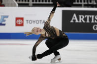 Amber Glenn performs during the women's short program at the U.S. figure skating championships in San Jose, Calif., Thursday, Jan. 26, 2023. (AP Photo/Josie Lepe)