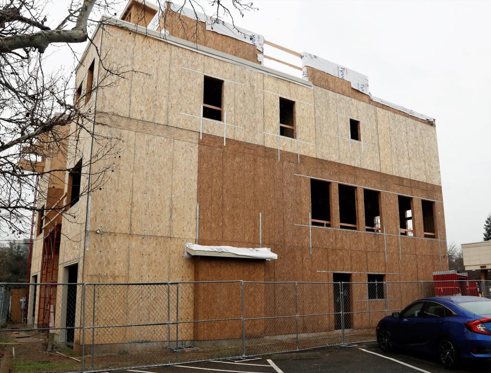 House of Roses townhomes under construction on Oregon Street in downtown Redding.