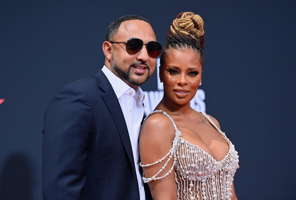 LOS ANGELES, CALIFORNIA – JUNE 26: (L-R) Michael Sterling and Eva Marcille attends the 2022 BET Awards at Microsoft Theater on June 26, 2022 in Los Angeles, California. (Photo by Paras Griffin/Getty Images for BET)