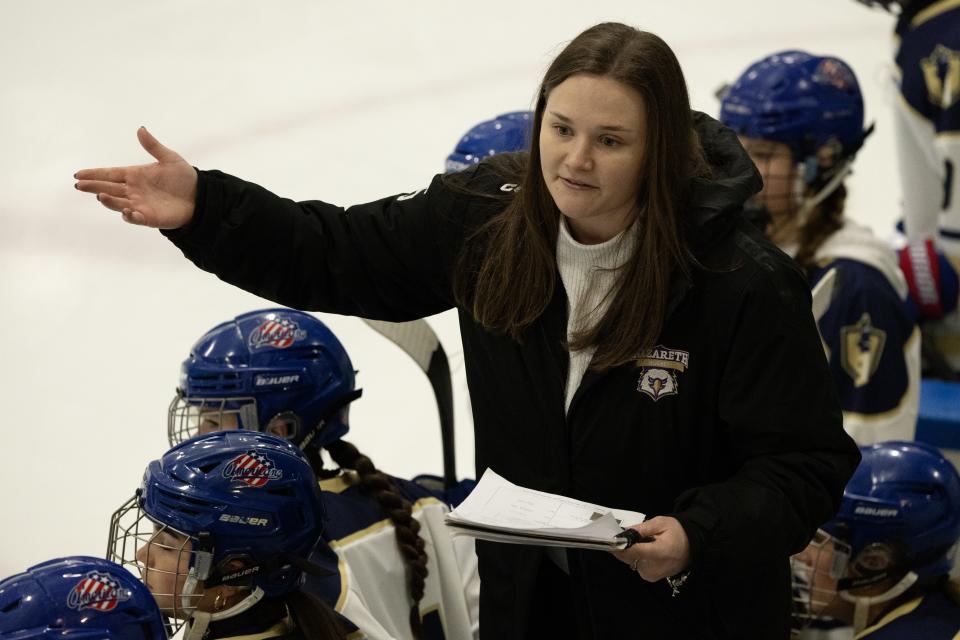 Webster coach Ally Watrous instructs players during a penalty kill.