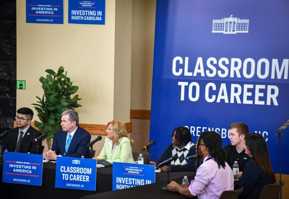 Panel discussion during First Lady Dr. Jill Biden’s visit to Greensboro. Emily Thomas/EducationNC