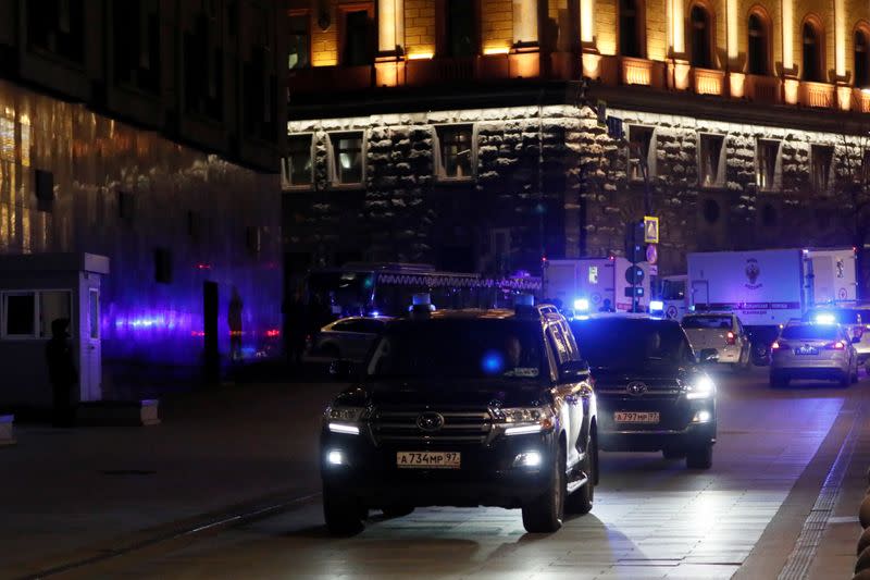 Federal Security Service SUVs are seen near the site of a shooting incident near the FSB building in Moscow