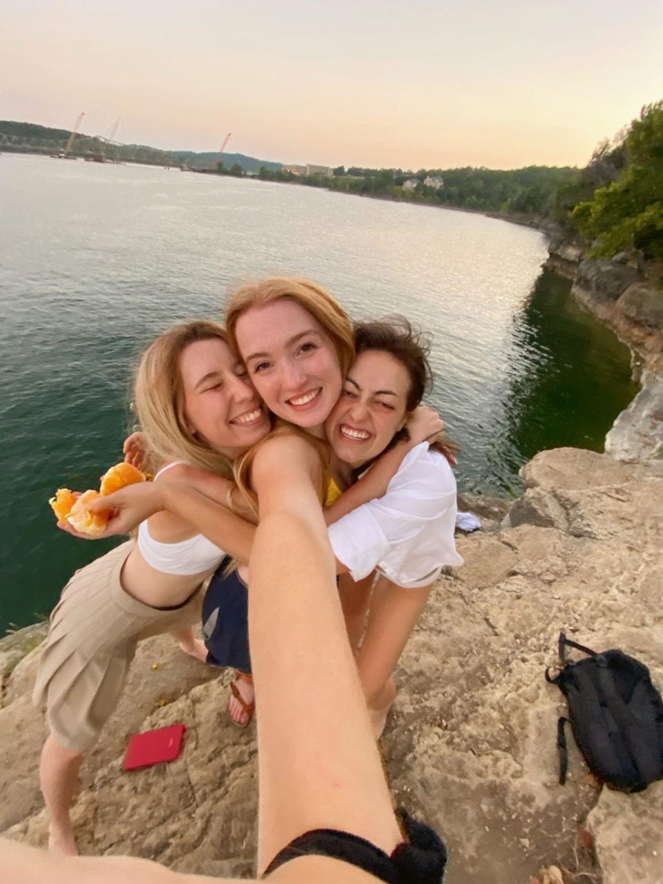 From left to right, Verve Reposar, Paige Jones and Hannah Herzog smile for a selfie during production of "Odd Fellows," Citrus Studios' new feature-length film.
