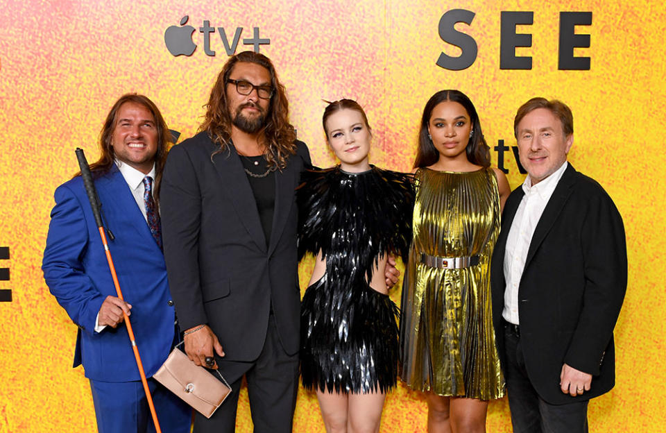 (L-R) Joe Strechay, Jason Momoa, Hera Hilmar, Nesta Cooper, and Jonathan Tropper attend the Apple TV+ Original Series "See" Season 3 Premiere at DGA Theater Complex on August 23, 2022 in Los Angeles, California.