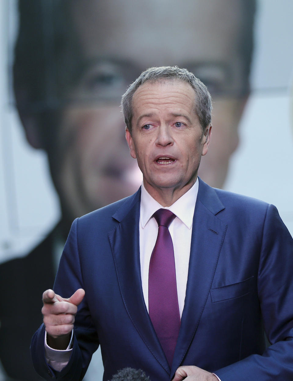 In this July 2, 2016, file photo, Australian Labor Party leader Bill Shorten answers questions during a breakfast show television interview on election day in Sydney, Australia. Shorten, an outspoken critic of U.S. President Donald Trump, is the favorite to become Australian prime minister. Shorten’s party, the center-left Labor Party, has led the conservative coalition in most opinion polls in the last three years. (AP Photo/Rob Griffith, File)