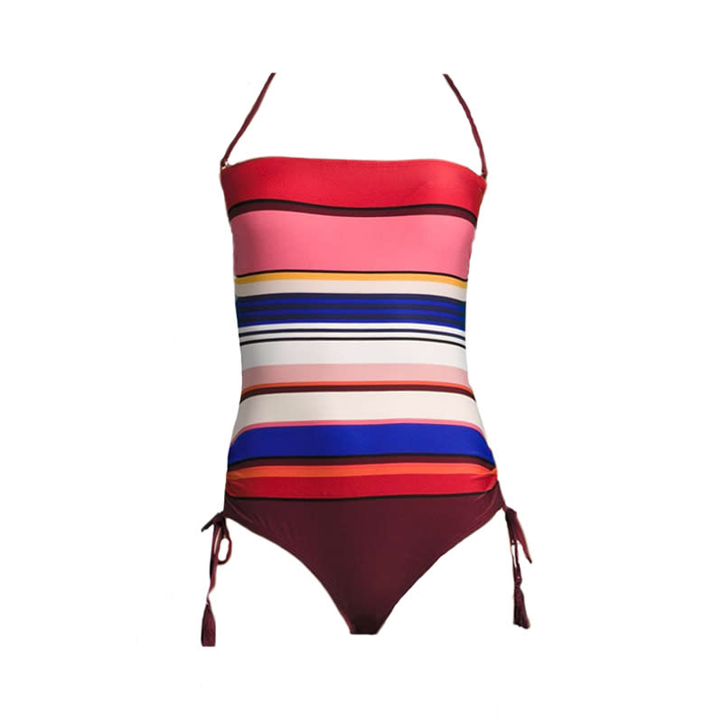 Striped Ruched-Side Bandeau One-Piece Swimsuit, Kate Spade New York, $148