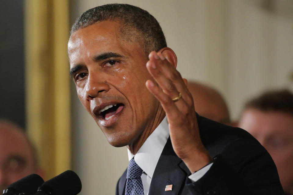 President Barack Obama talks about the victims of the 2012 Sandy Hook Elementary School shooting and about his efforts to increase federal gun control on Jan. 5, 2016. (Photo: Chip Somodevilla via Getty Images)