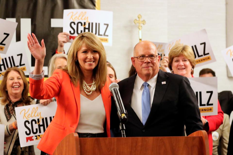 Kelly Schulz, who seeks the Republican nomination for governor of Maryland, has the endorsement of Gov. Larry Hogan, who can't run because of term limits.