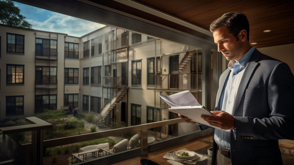 An experienced property manager overseeing tenants in an apartment complex.