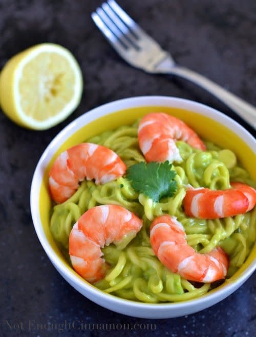 <p><strong>Get the <a href="http://notenoughcinnamon.com/2014/03/12/zucchini-pasta-creamy-avocado-sauce-shrimps/" target="_blank">Zucchini Pasta With Creamy Avocado Sauce And Shrimps</a> recipe from&nbsp;Not Enough Cinnamon</strong></p>