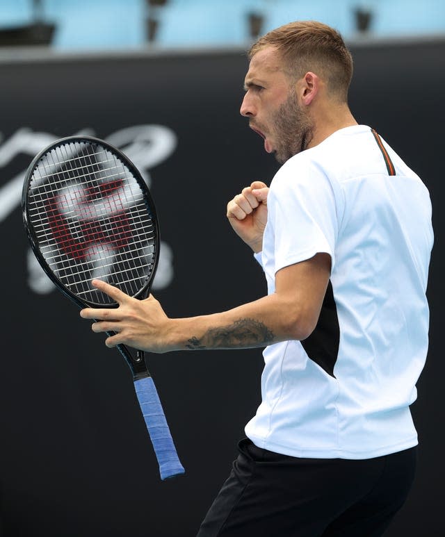 Dan Evans clenches his fist during his victory over Jeremy Chardy