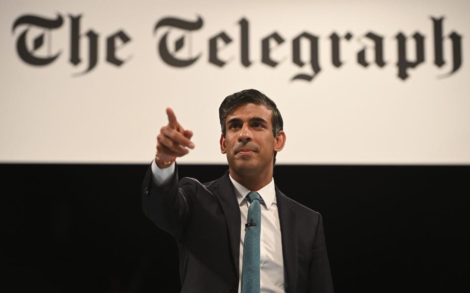 Rishi Sunak at a Conservative Party leadership hustings event sponsored by The Telegraph at Cheltenham Racecourse, Thursday 11th August, 2022. - Eddie Mulholland for The Telegraph