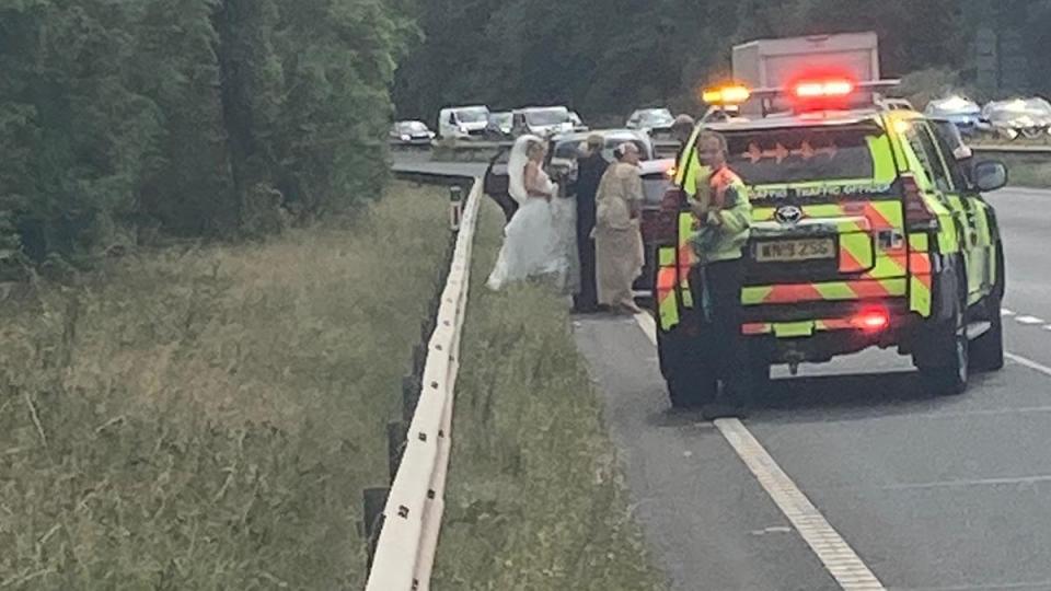 Traffic police came to the rescue after the car spluttered to a halt on the A55 near Chester (swns)