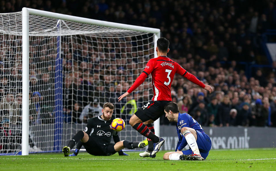 Alvaro Morata is thwarted again by Southampton goalkeeper Angus Gunn