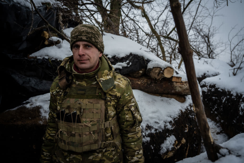 Ukrainian Soldiers Man Snow-Covered Trenches In Southern Donbas