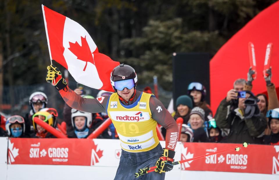 Canada's Reece Howden, seen in January, raced to first place at the ski cross World Cup on Saturday in Alleghe, Italy for his second gold medal of the season. (Jeff McIntosh/The Canadian Press - image credit)