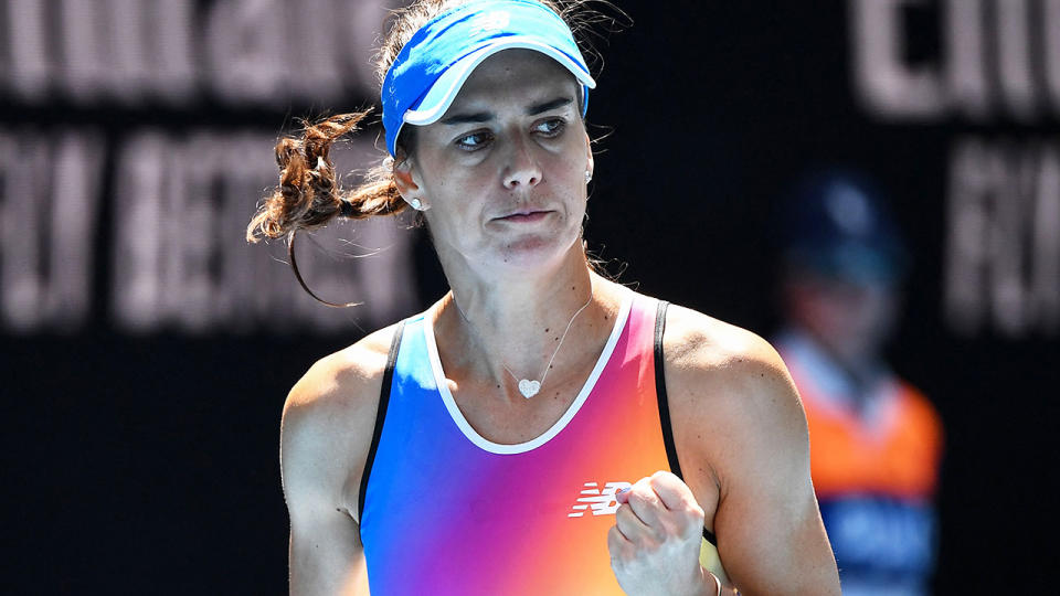 Sorana Cirstea, pictured here during her clash with Petra Kvitova at the Australian Open. 