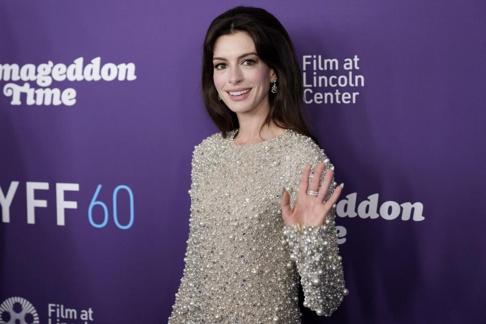 FILE - Anne Hathaway attends the "Armageddon Time" premiere during the 60th New York Film Festival at Alice Tully Hall on Wednesday, Oct. 12, 2022, in New York. Hathaway turns 40 on Nov. 12. (Photo by Charles Sykes/Invision/AP, File)