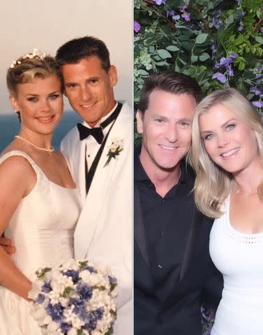 <p>Alison Sweeney Instagram</p> Alison Sweeney and Dave Sanov on their wedding day in July 2000. ; Alison Sweeney and Dave Sanov take a photo together at an event