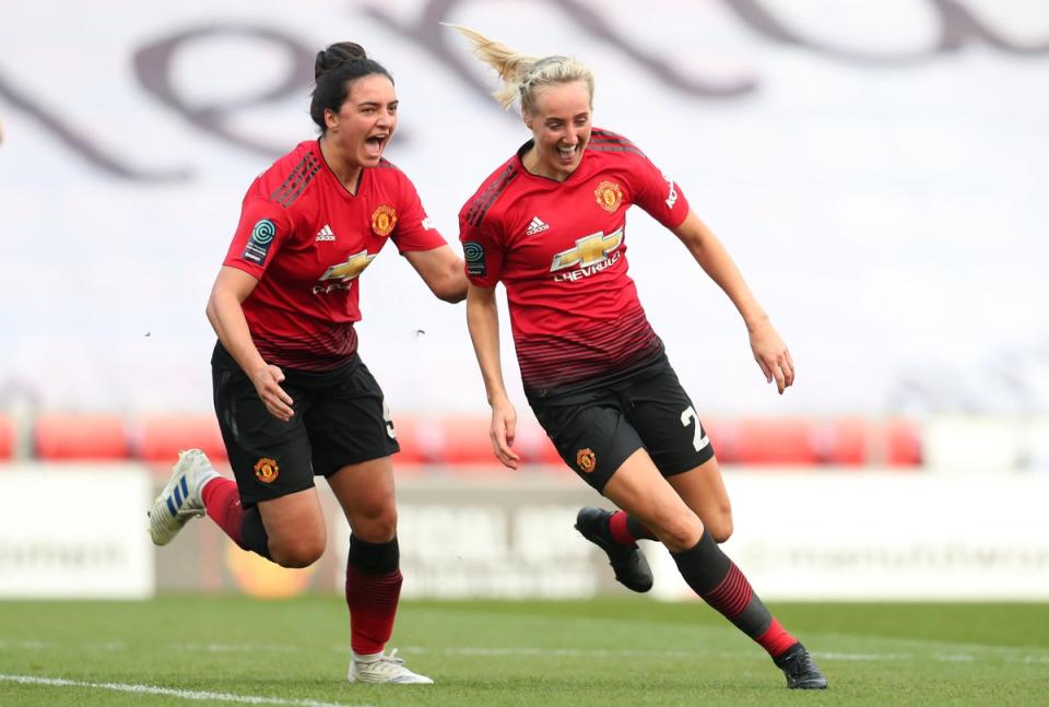Manchester United’s Millie Turner, right, has returned to the squad after recovering from a rare artery condition (Bradley Collyer/PA) (PA Archive)