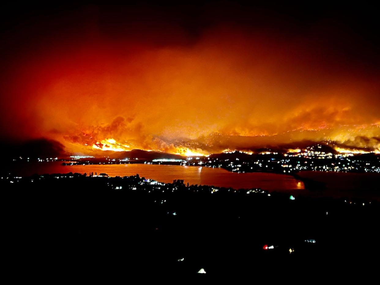 Wildfires, like the one pictured here outside of Osoyoos, B.C. in the summer, were among the topics discussed at the week-long 2023 Union of B.C. Municipalities convention. (Ho-Michelle Genberg/The Canadian Press - image credit)