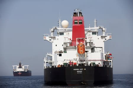 FILE PHOTO: A damaged Andrea Victory ship is seen off the Port of Fujairah