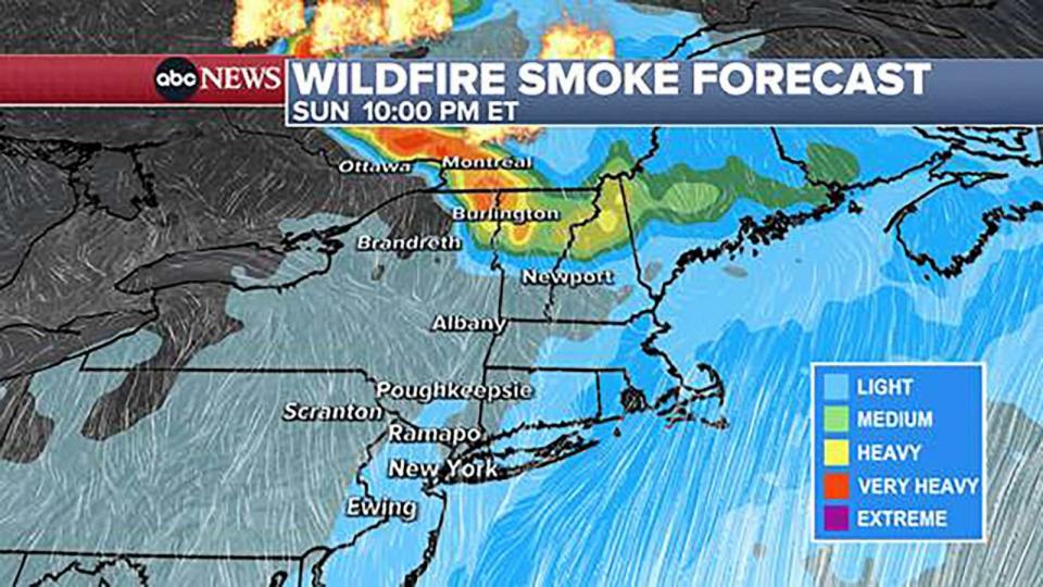 PHOTO: Late this evening very heavy smoke is expected to cross the border and filter into Burlington, VT and surrounding areas. (ABC News)