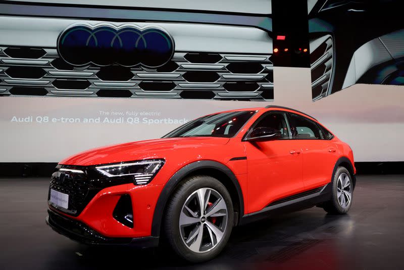 The Audi Q8 Sportback e-tron electric SUV is unveiled during its launch in Mumbai