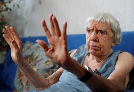 FILE PHOTO: Lyudmila Alexeyeva, the head of the Moscow Helsinki Group, speaks to a Reuters journalist during an interview in Moscow June 26, 2012. REUTERS/Maxim Shemetov/File Photo