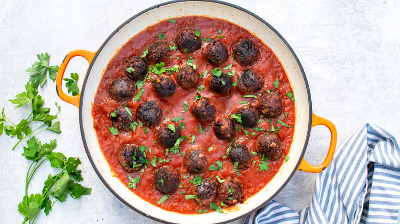 vegan 'meatballs' in pan