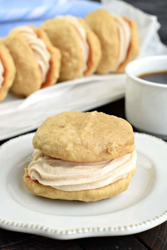 <p>Shugary Sweets</p><p><strong>Get the recipe: <a href="https://www.shugarysweets.com/banana-cookies/" rel="nofollow noopener" target="_blank" data-ylk="slk:Banana Whoopie Pies;elm:context_link;itc:0;sec:content-canvas" class="link rapid-noclick-resp">Banana Whoopie Pies</a></strong></p>