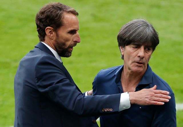 England manager Gareth Southgate, left, with Germany counterpart Joachim Low