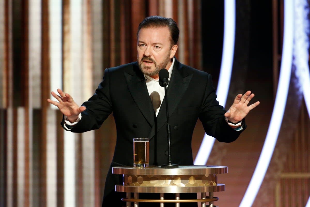 Ricky Gervais has compered the Golden Globes five times but has never hosted the Oscars (AP)