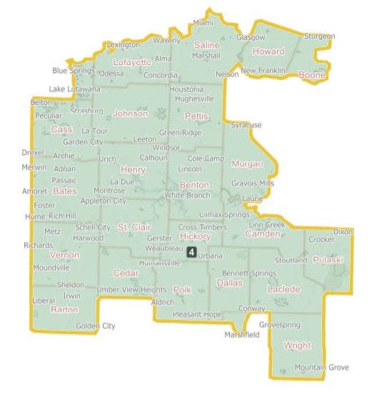 The 4th district under a congressional redistricting proposal passed by the Missouri Senate on March 24, 2022.