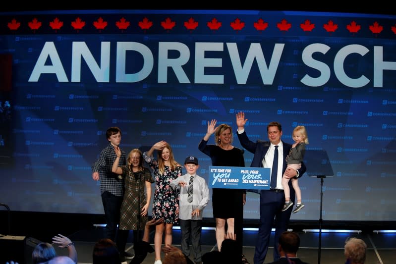 Conservative leader Andrew Scheer addresses supporters after he lost to Liberal leader Justin Trudeau in the federal election in Regina