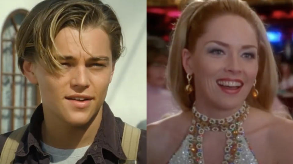  Leonardo DiCaprio in Titanic/Sharon Stone in Casino (side by side). 