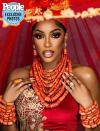 <p>For the ceremony, Williams wore a red gown by designer Lakimmy customary for an Edo bride (Guobadia is from Benin City in the Edo State of Nigeria). She also wore an okuku, a headpiece with Benin coral beads.</p>