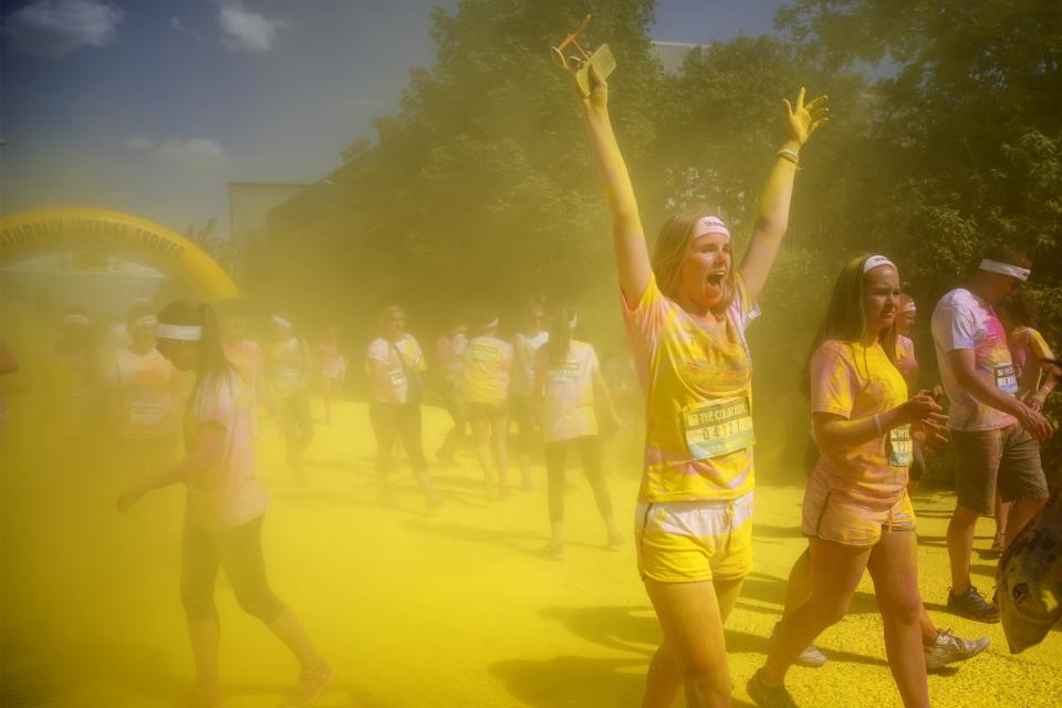 London, June 7, 2015: Runners take part in the Color Run around Wembley Stadium in London—Photo by Tolga Akmen/Anadolu Agency/Getty Images | Getty Images—2015 Anadolu Agency