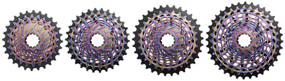 new sram red axs cassette options shown lined up.
