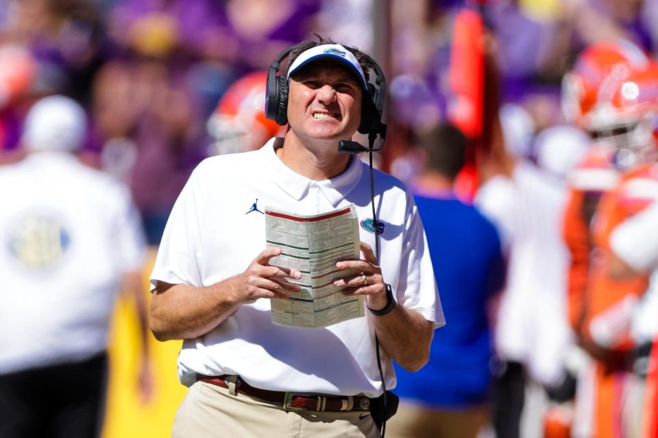 Florida head coach Dan Mullen looks on during the second half of the Gators' loss to LSU.