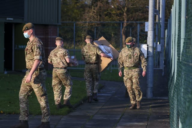 Soldiers set up at the Liverpool Tennis Centre