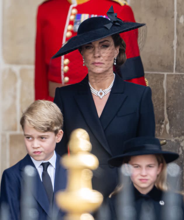 Prince George and Princess Charlotte with the Princess of Wales during the state funeral of Queen Elizabeth II. (Photo: Samir Hussein via Getty Images)