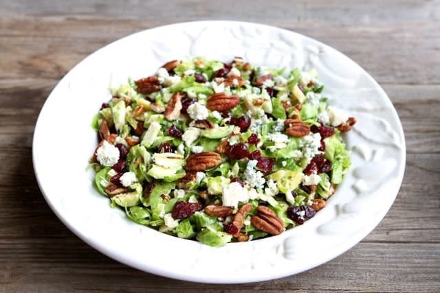 <strong>Get the <a href="http://www.twopeasandtheirpod.com/chopped-brussels-sprouts-with-dried-cranberries-pecans-blue-cheese/" target="_blank">Chopped Brussels Sprouts with Dried Cranberries, Pecans & Blue Cheese recipe</a> by Two Peas & Their Pod</strong>