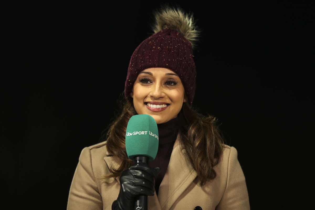 ITV Sport presenter Seema Jaswal during the Emirates FA Cup second round match at Peninsula Stadium, Salford. (PA)