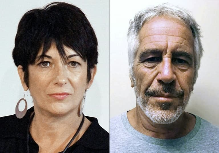 Montage photo de Ghislaine Maxwell (à gauche le 20 septembre 2013 lors d'un évènement à New York) et une photo non datée de Jeffrey Epstein transmise par les autorités judiciaires - Laura Cavanaugh, Handout © 2019 AFP