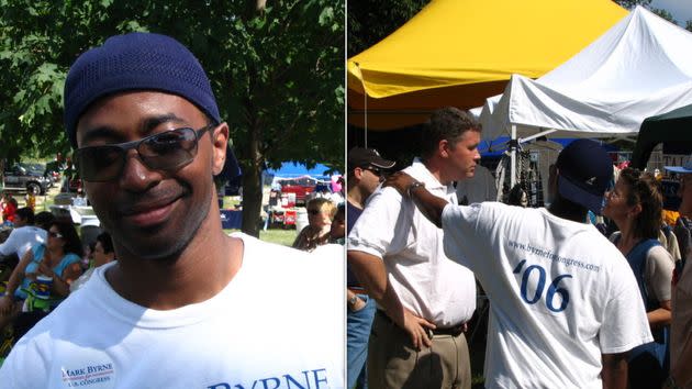 Wesley Bell pictured with Republican Congressional hopeful Mark J. Byrne at a campaign event in Florissant, Missouri in the summer of 2006. Bell volunteered as Byrne's campaign manager.