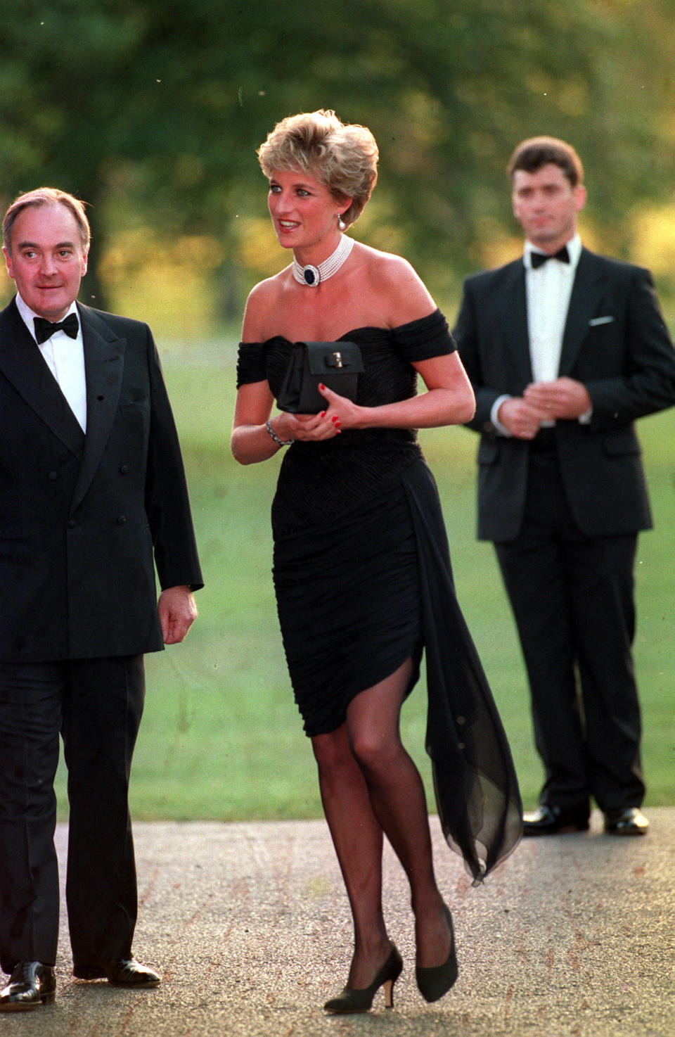 File photo dated 29/6/1994 of the Princess of Wales arriving at the Serpentine Gallery in London's Hyde Park to attend a gala dinner as its patron. Twenty-five years ago, the Princess of Wales stepped out in her "revenge dress".