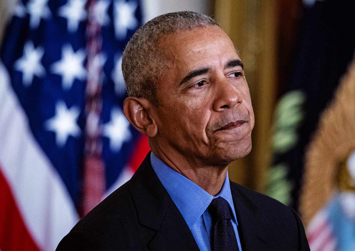 Former U.S. President Barack Obama speaks about the Affordable Care Act and lowering health care costs for families during an event in the East Room of the White House in Washington, D.C., U.S., on Tuesday, April 5, 2022. President Biden announced additional actions to save families hundreds of dollars a month on their health care. Photographer: Al Drago/Bloomberg via Getty Images