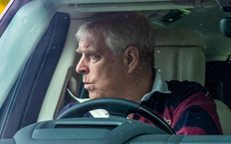 Prince Andrew drives to Windsor Castle Stables 