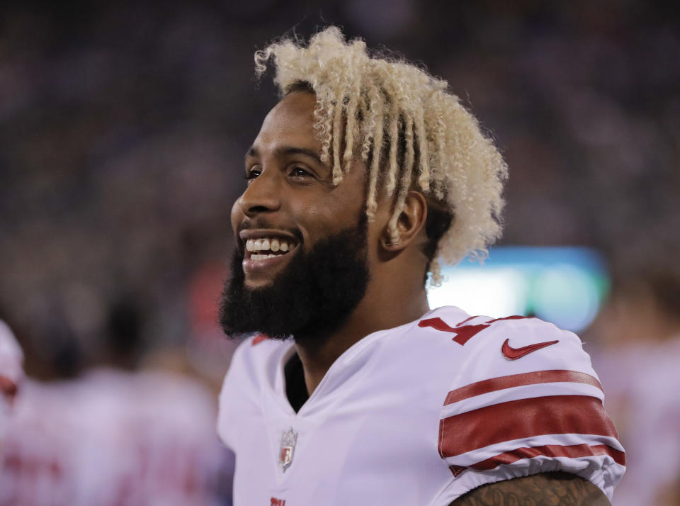 Odell Beckham took part in the debut of LeBron James’ “The Shop” and had a candid conversation about fame as a black American athlete. (AP)